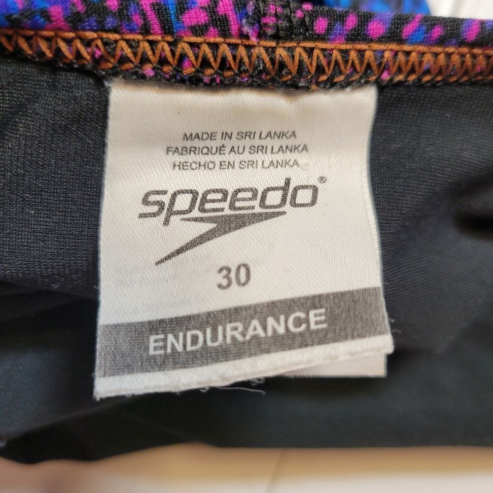 Speedo Endurance Blue Purple Hot Pink Patterned One Piece Swimsuit Open Back - Picture 7 of 16